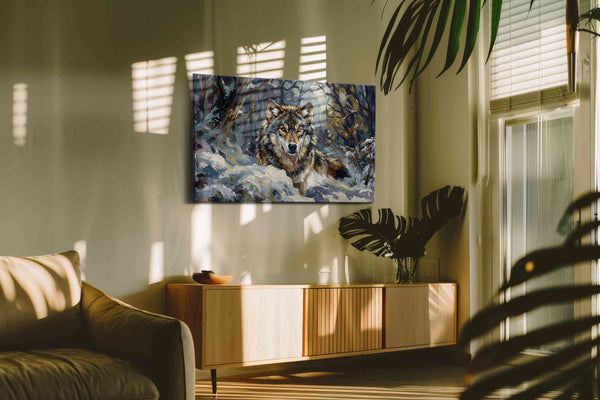 Solitude of the Winter Guardian - Wolf Wall Art, Wildlife Canvas Print, Nature Predator Art