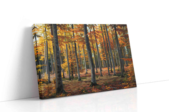Autumn canvas wall art collection — gallery-wrapped prints of golden foliage, fall forests, and crisp seasonal landscapes