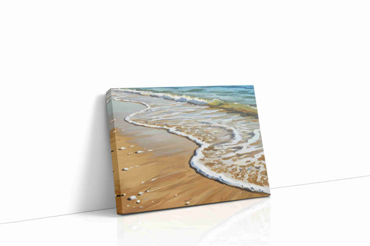 Beach canvas wall art collection — gallery-wrapped prints of coastal sunsets, ocean waves, and tropical shorelines ready to hang