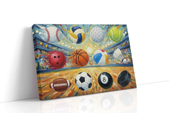 Sports canvas wall art collection — gallery-wrapped action prints of football, basketball, soccer, and athletic moments ready to hang