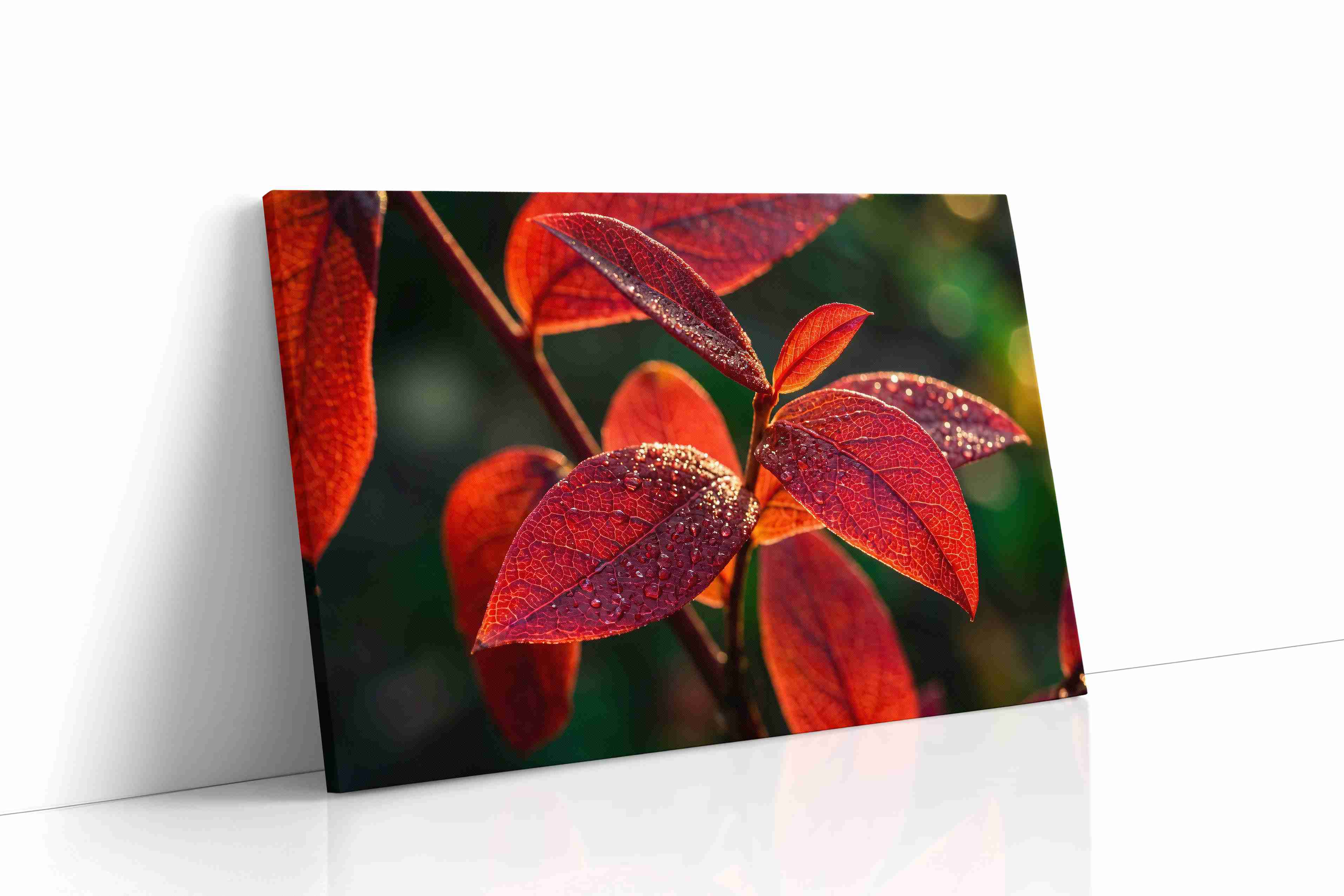 Leaves canvas wall art collection — gallery-wrapped botanical prints of foliage, palm fronds, and leaf details ready to hang