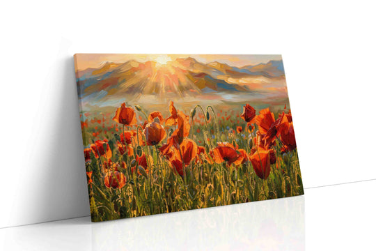 Poppies canvas wall art collection — gallery-wrapped floral prints of vivid red poppies and wildflower meadows ready to hang