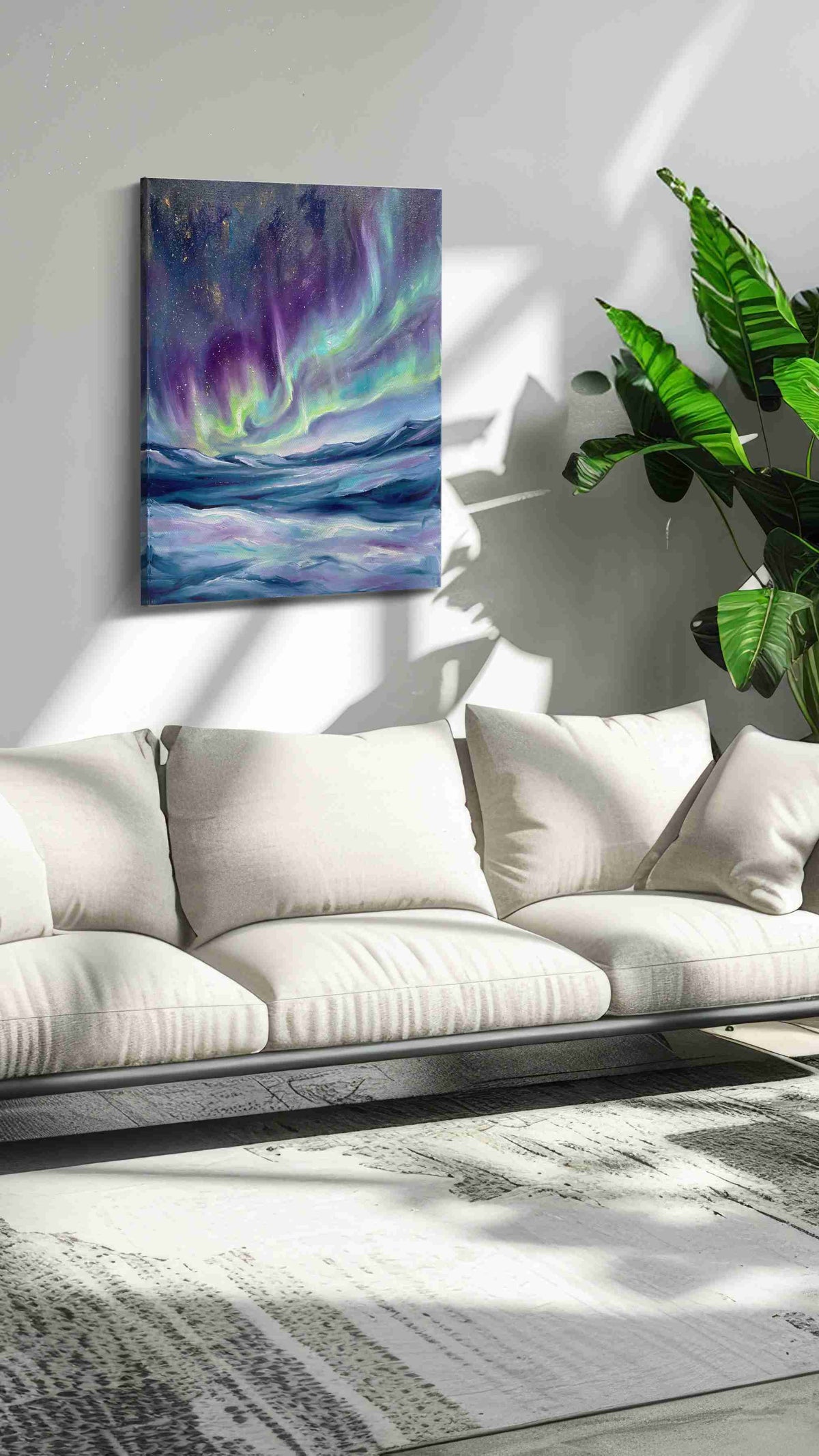 Aurora Symphony landscape canvas print, on wall, lifestyle preview