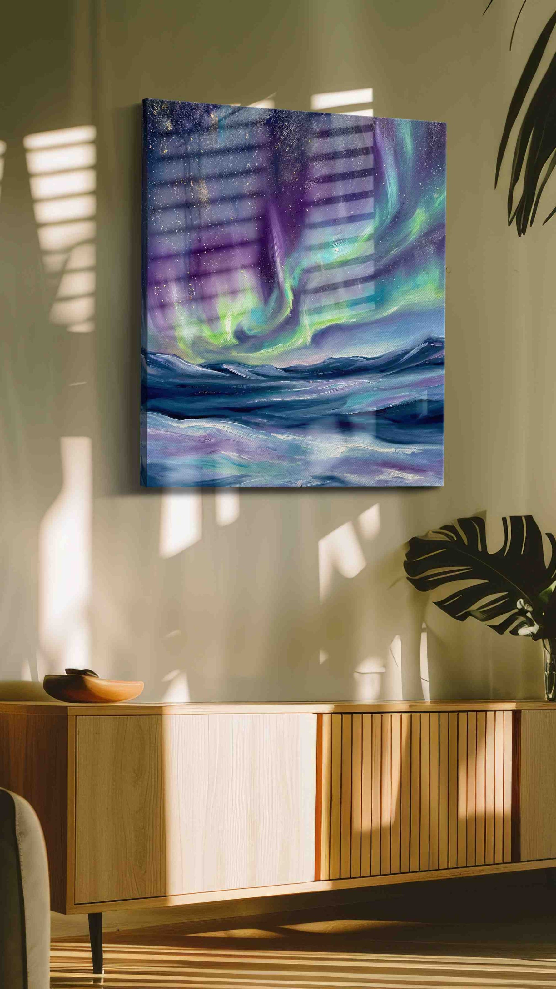 Aurora Symphony landscape canvas print in a contemporary interior mockup
