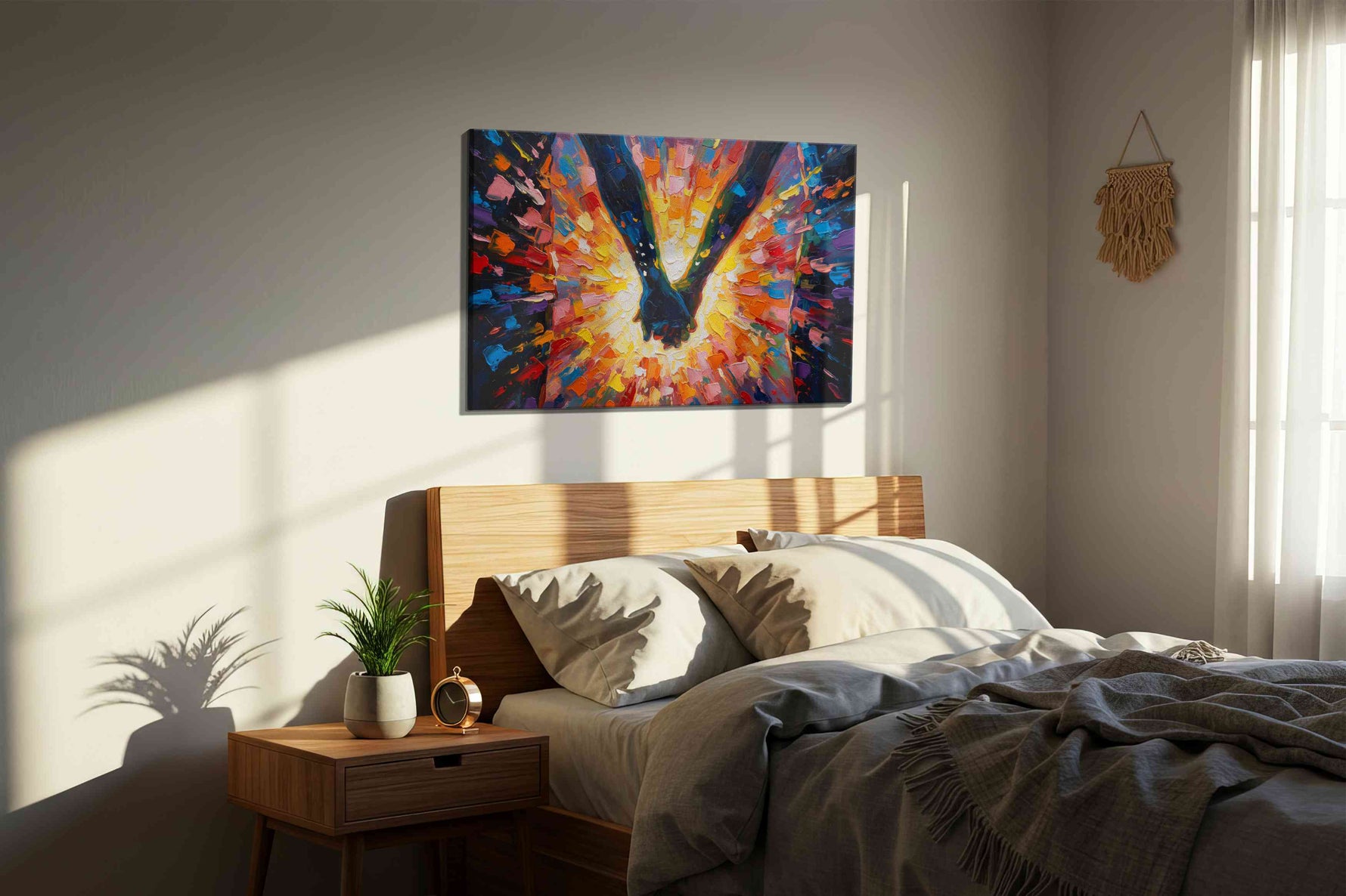 Eternal Embrace in Color romance canvas print, displayed in a bedroom