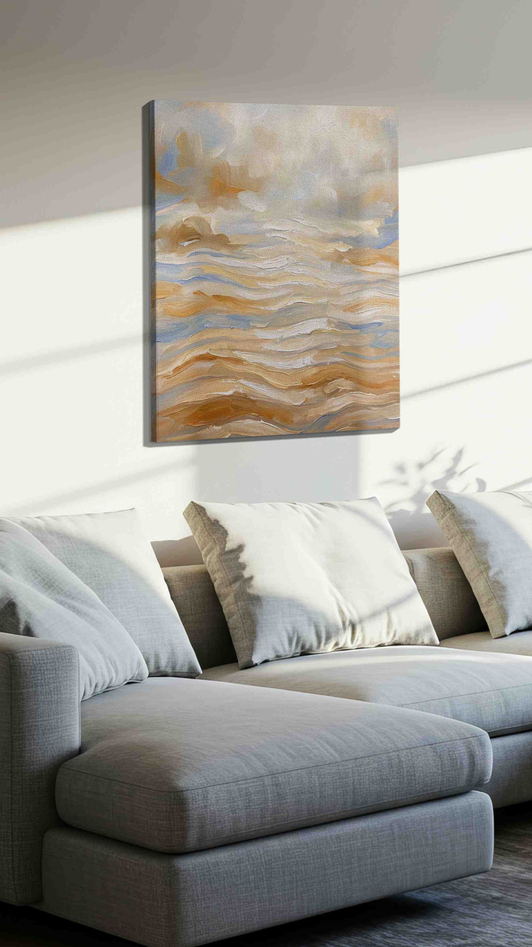 Golden Waves of Tranquility animals canvas print, displayed in a living room