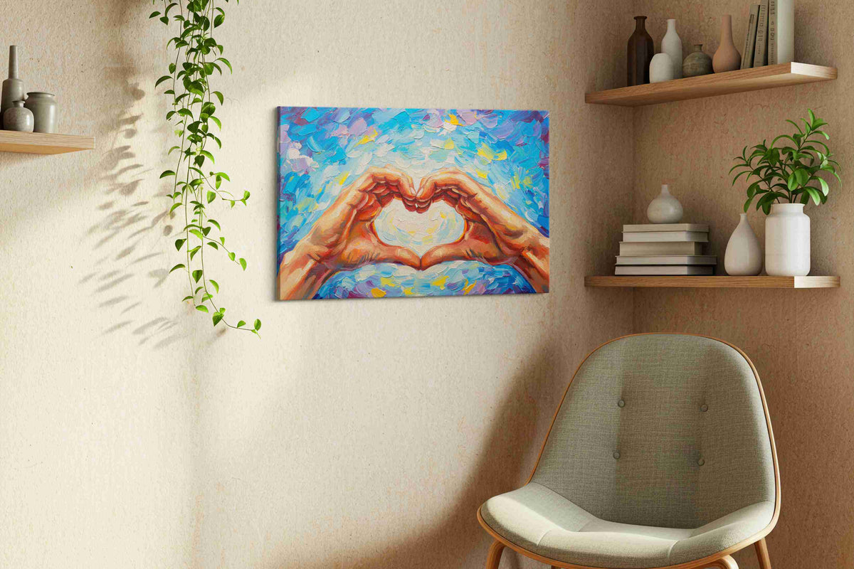 Harmony of Hearts romance canvas print, displayed in a living room
