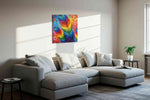 Radiant Flight of Colors birds canvas print in a living room scene
