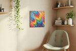 Radiant Flight of Colors birds canvas print, displayed in a living room
