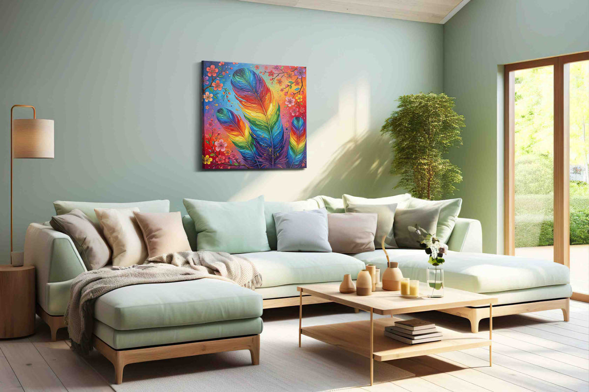 Radiant Flight of Colors birds canvas print, hanging on wall