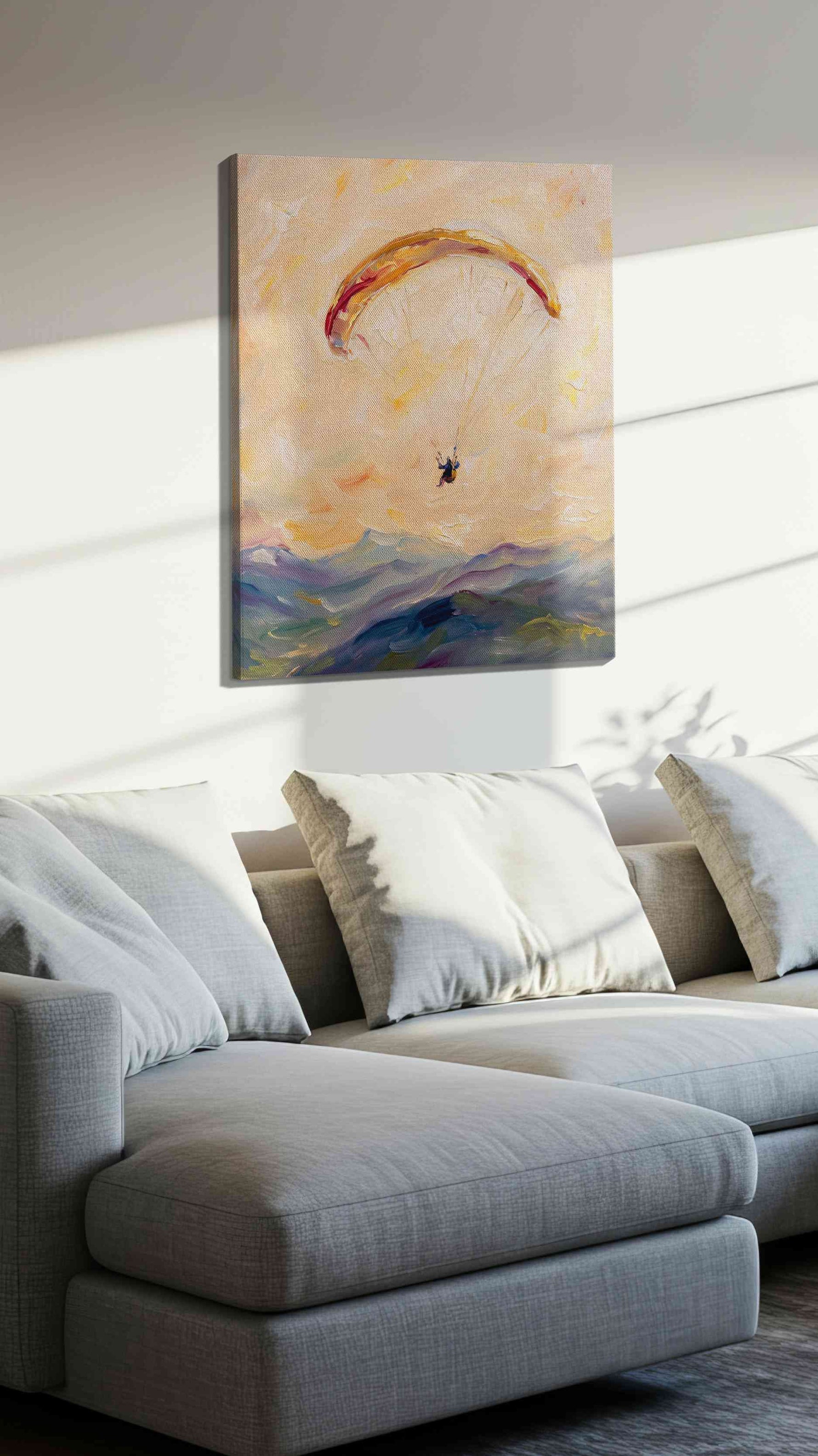 Soaring Over Serenity landscape canvas print, displayed in a living room