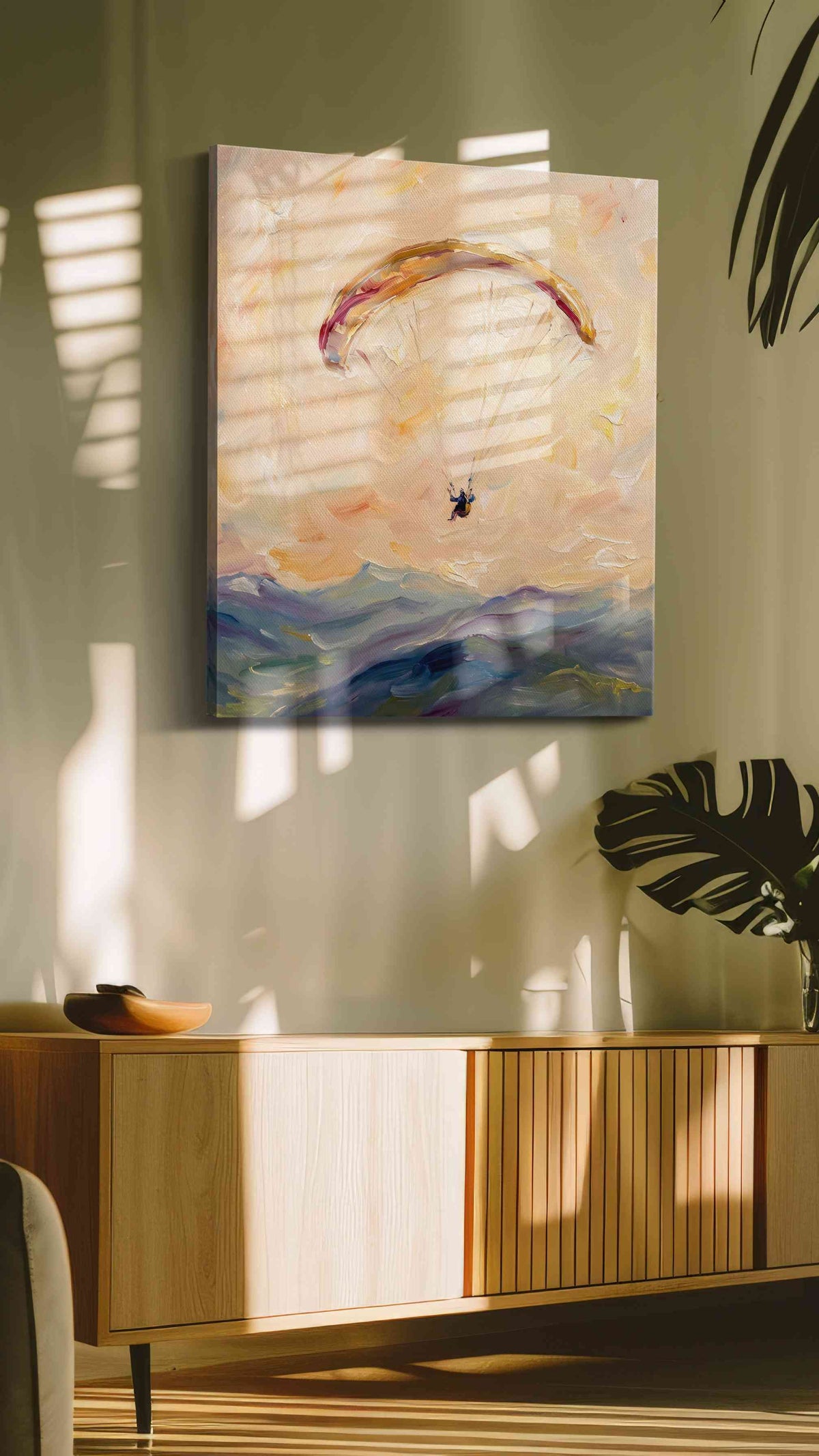 Soaring the Painted Skies landscape canvas print in a hung canvas mockup