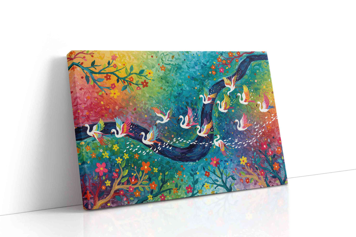 Swan Symphony in Color birds canvas print, gallery-wrapped, ready to hang