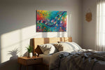 Swan Symphony in Color birds canvas print, displayed in a bedroom