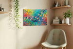 Swan Symphony in Color birds canvas print styled in a living room