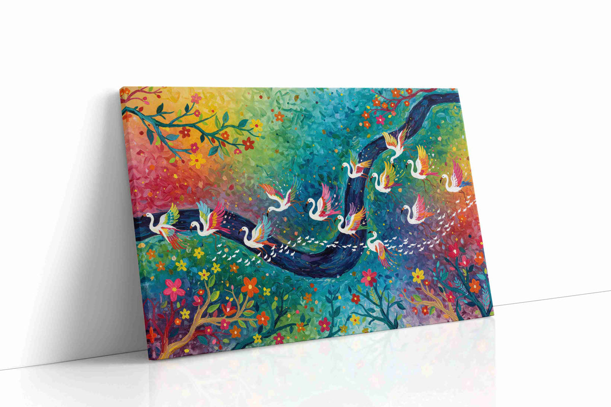Swan Symphony in Color birds canvas print gallery-wrapped landscape canvas studio shot