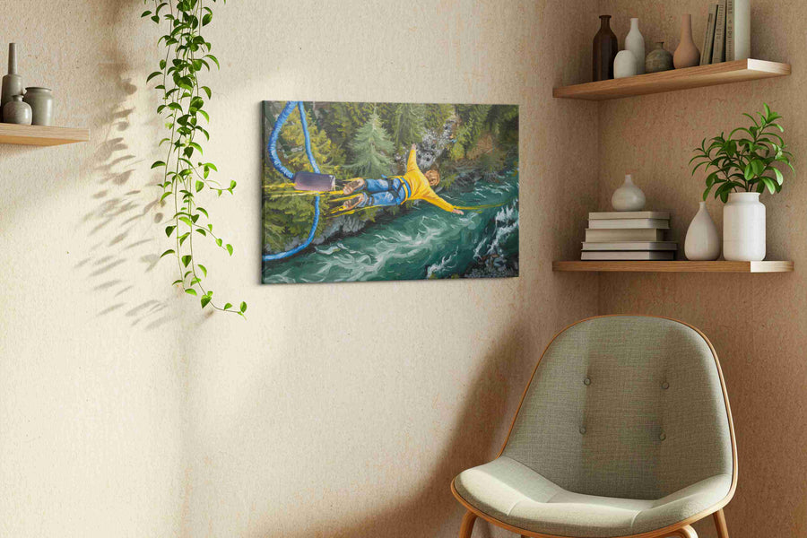 Leap into the Wilderness sports canvas print styled in a living room