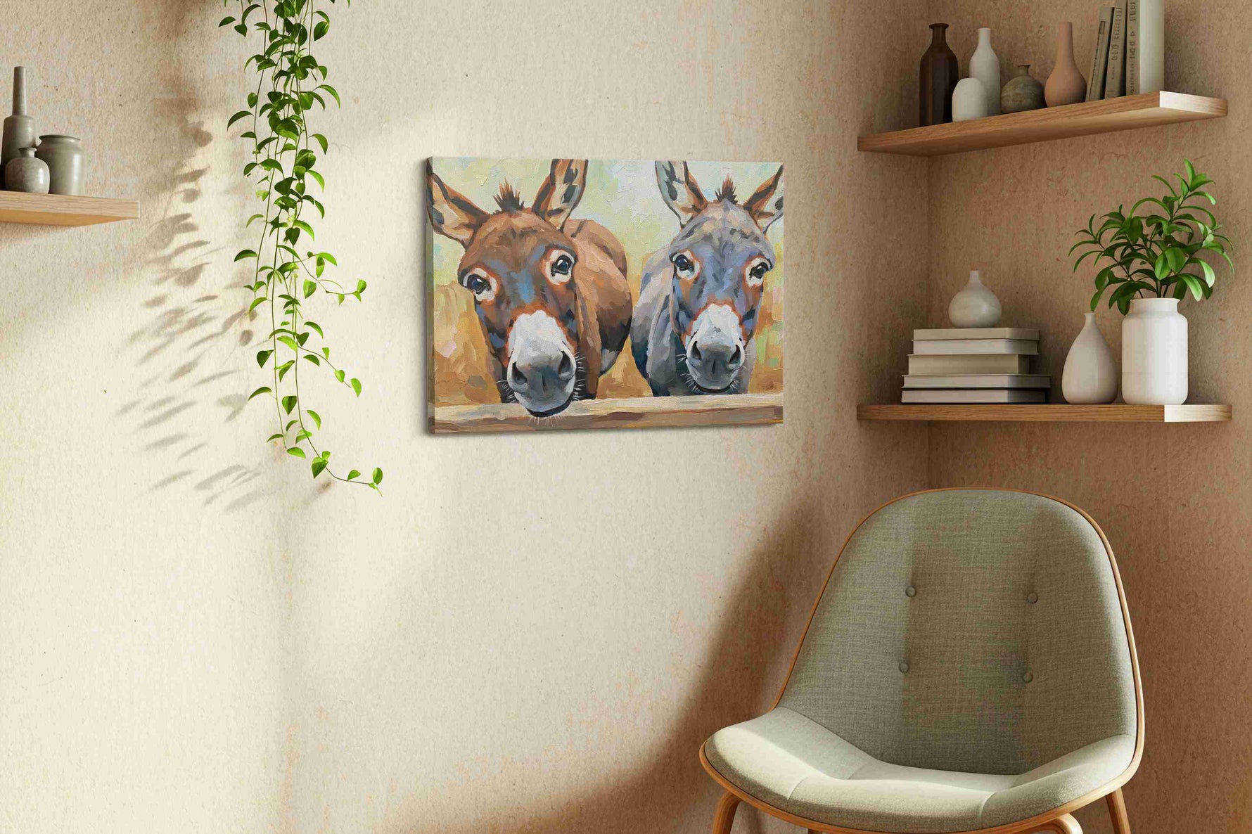 Charming Companions animals canvas print, displayed in a living room