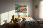 Dreamy Companions in Color cats canvas print, displayed in a bedroom