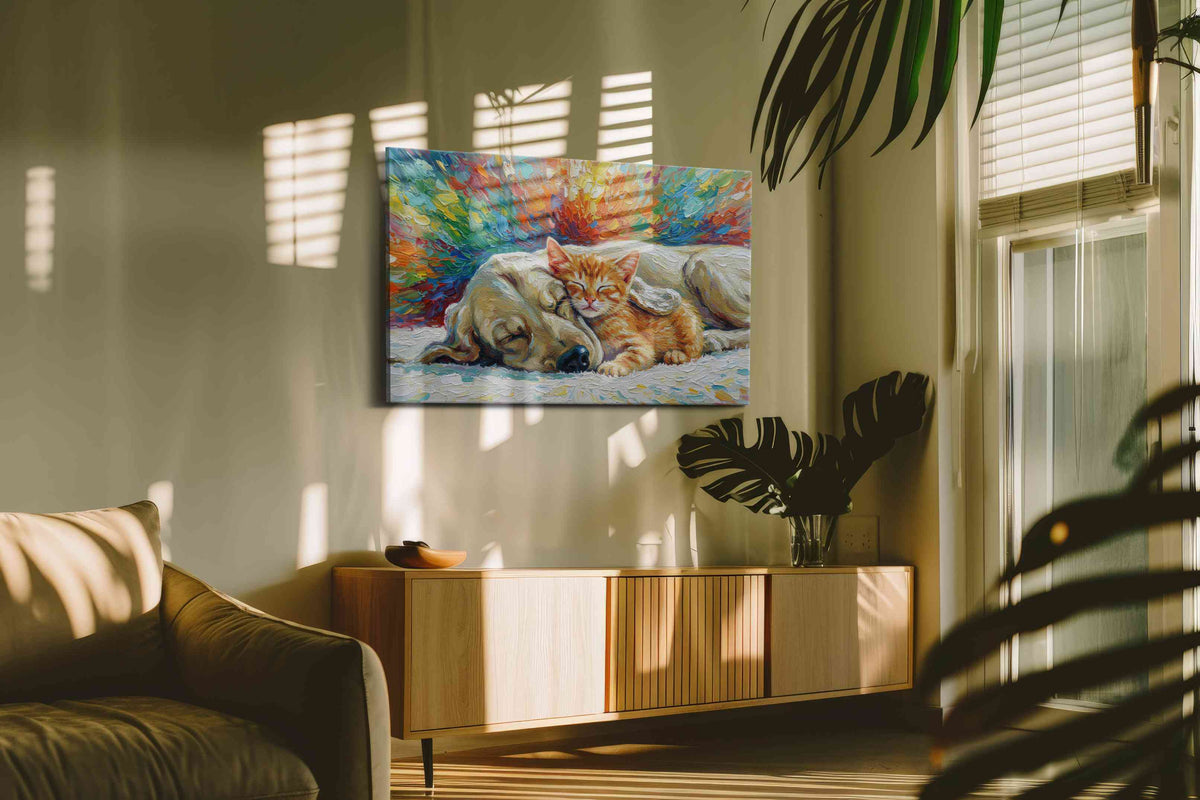 Dreamy Companions in Color cats canvas print, hanging on wall