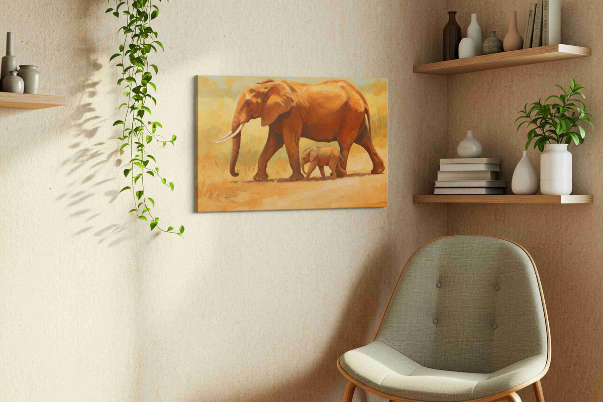 Echoes of the Savanna animals canvas print, displayed in a living room