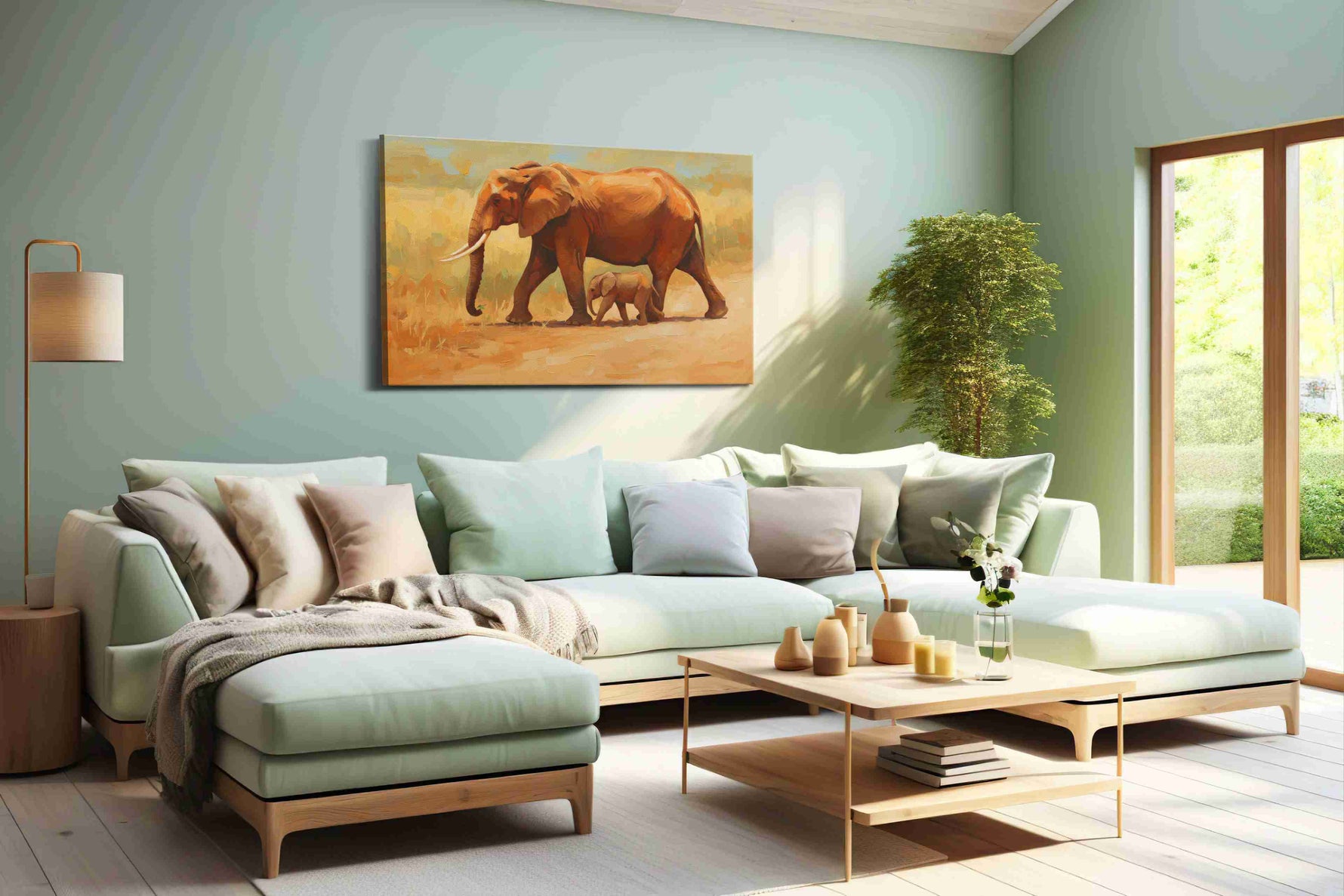 Echoes of the Savanna animals canvas print, hanging on wall