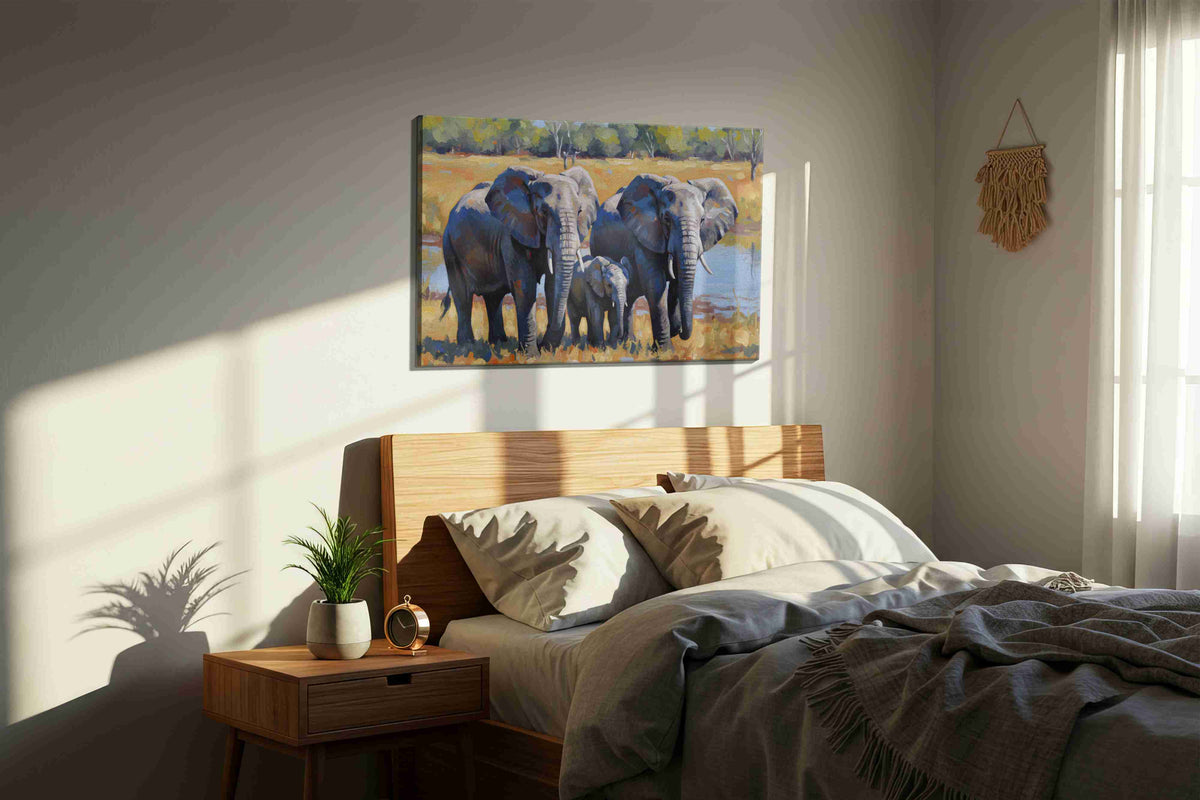 Elephant Serenade at Dusk – animals canvas wall art, gallery-wrapped, ready to hang