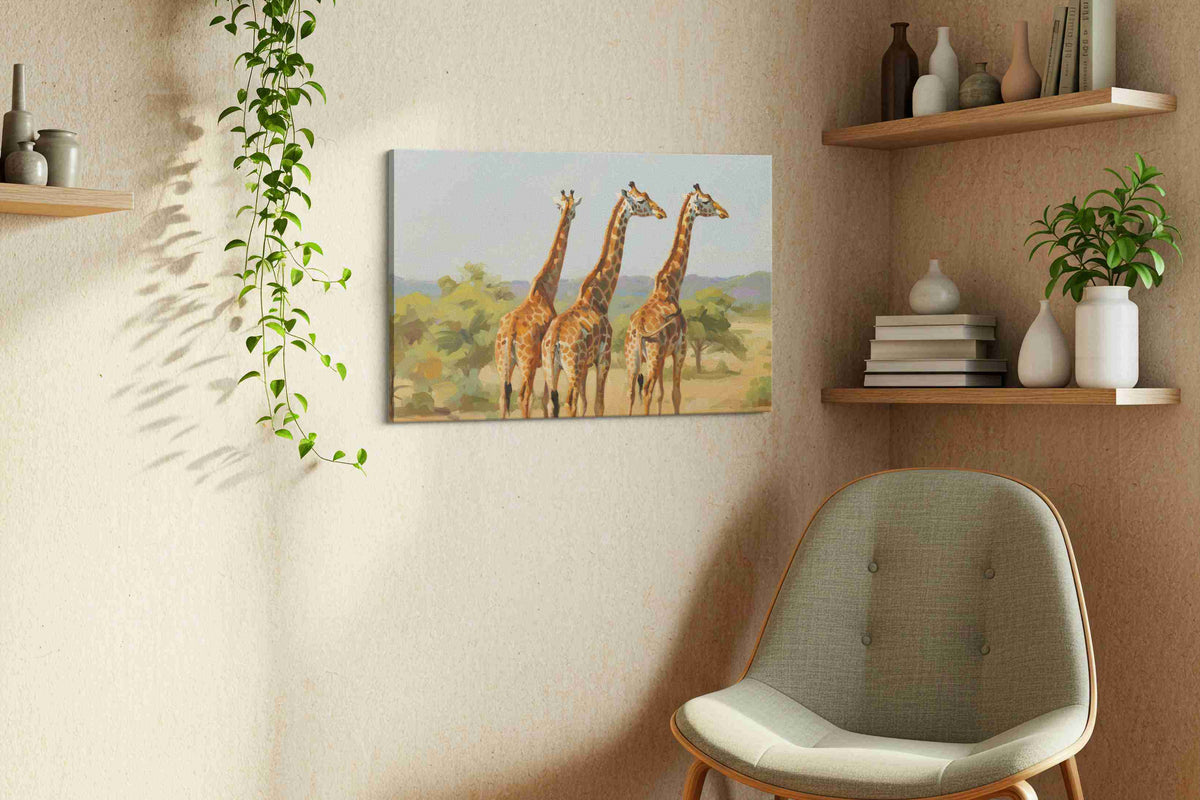 Giraffes' Graceful Watch – animals canvas wall art, gallery-wrapped, ready to hang