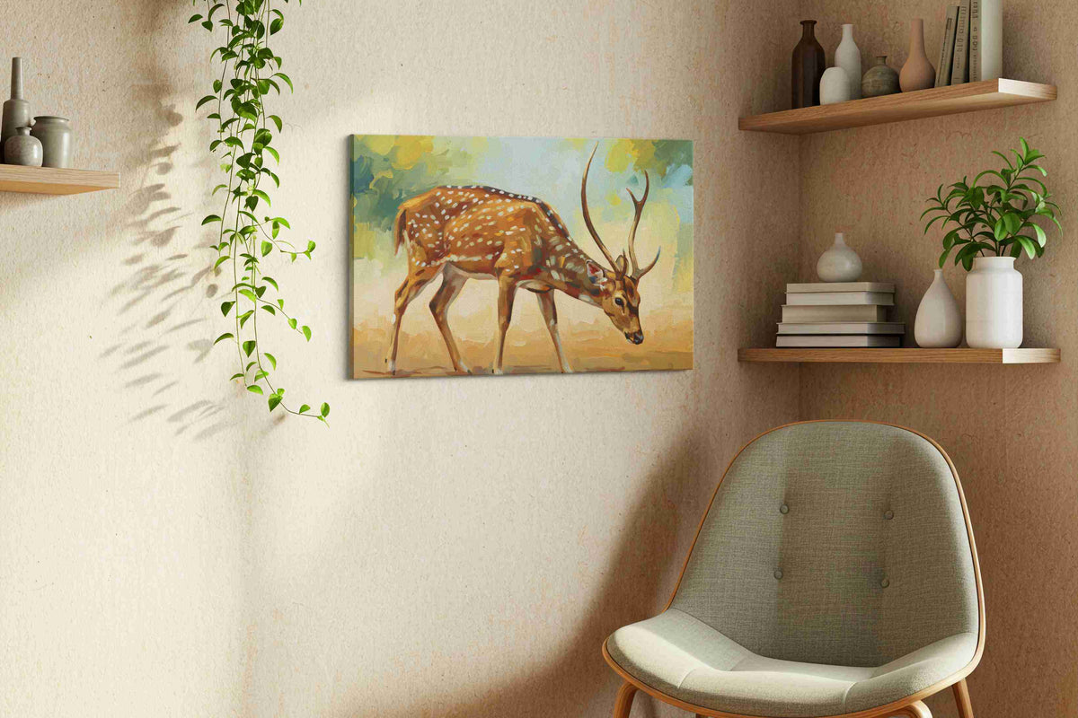 Graceful Forest Wanderer animals canvas print, displayed in a living room