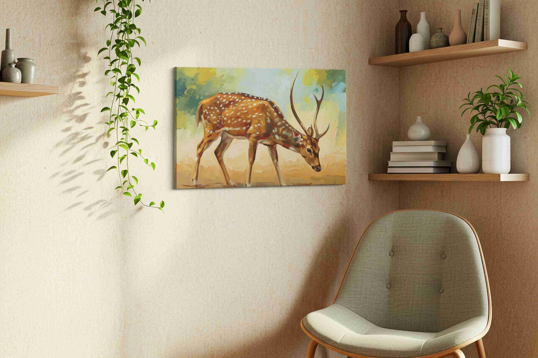 Graceful Forest Wanderer animals canvas print, displayed in a living room