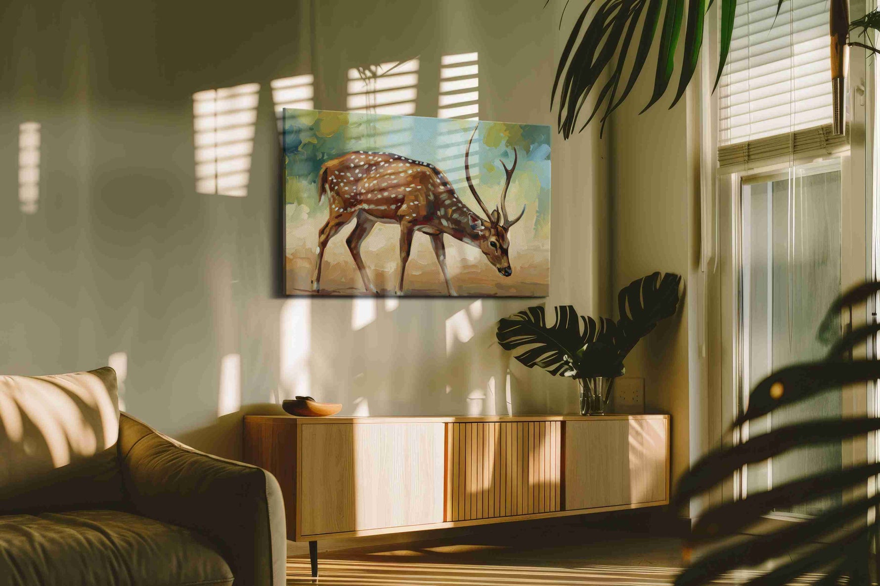 Graceful Woodland Wanderer animals canvas print in a hung canvas mockup