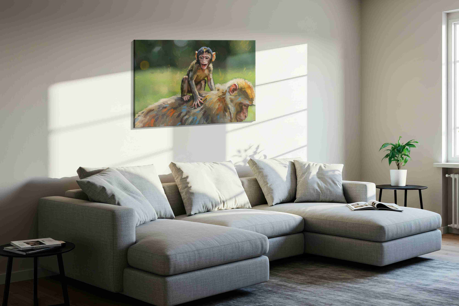 Joyful Monkey Adventure – animals canvas wall art, gallery-wrapped, ready to hang