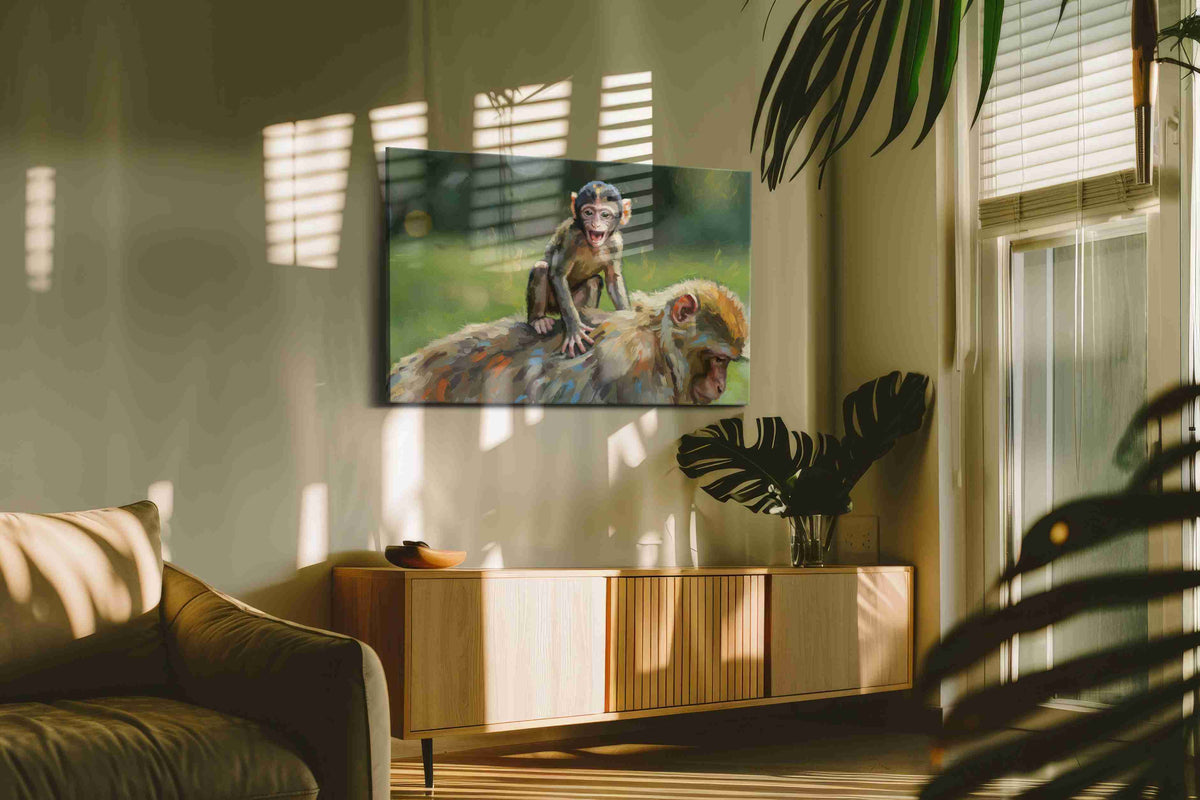Joyful Monkey Adventure animals canvas print in a hung canvas mockup