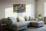 Lemur Companions' Gaze animals canvas print, displayed in a living room