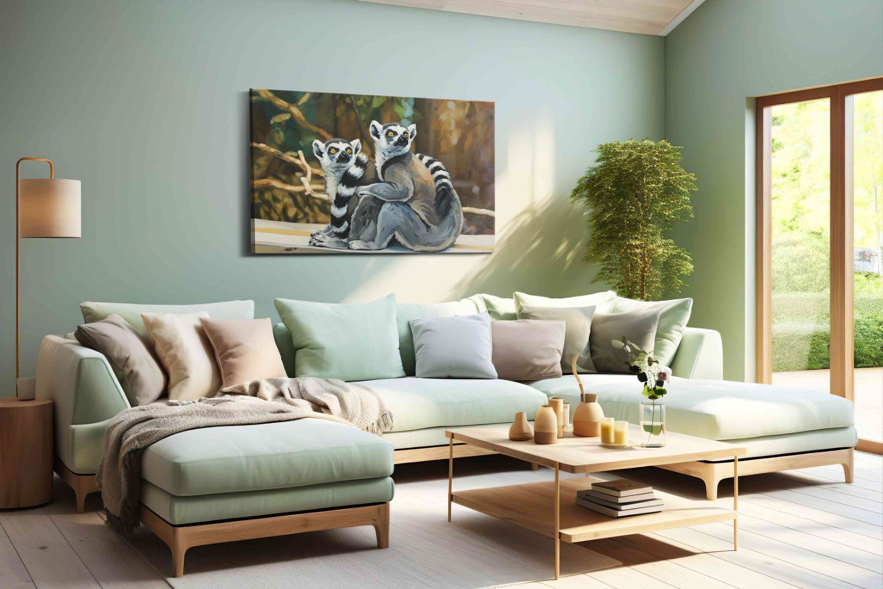 Lemur Companions' Gaze animals canvas print, hanging on wall