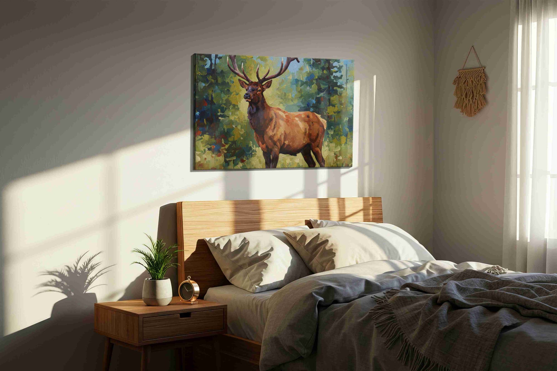 Majestic Forest Guardian animals canvas print, displayed in a bedroom