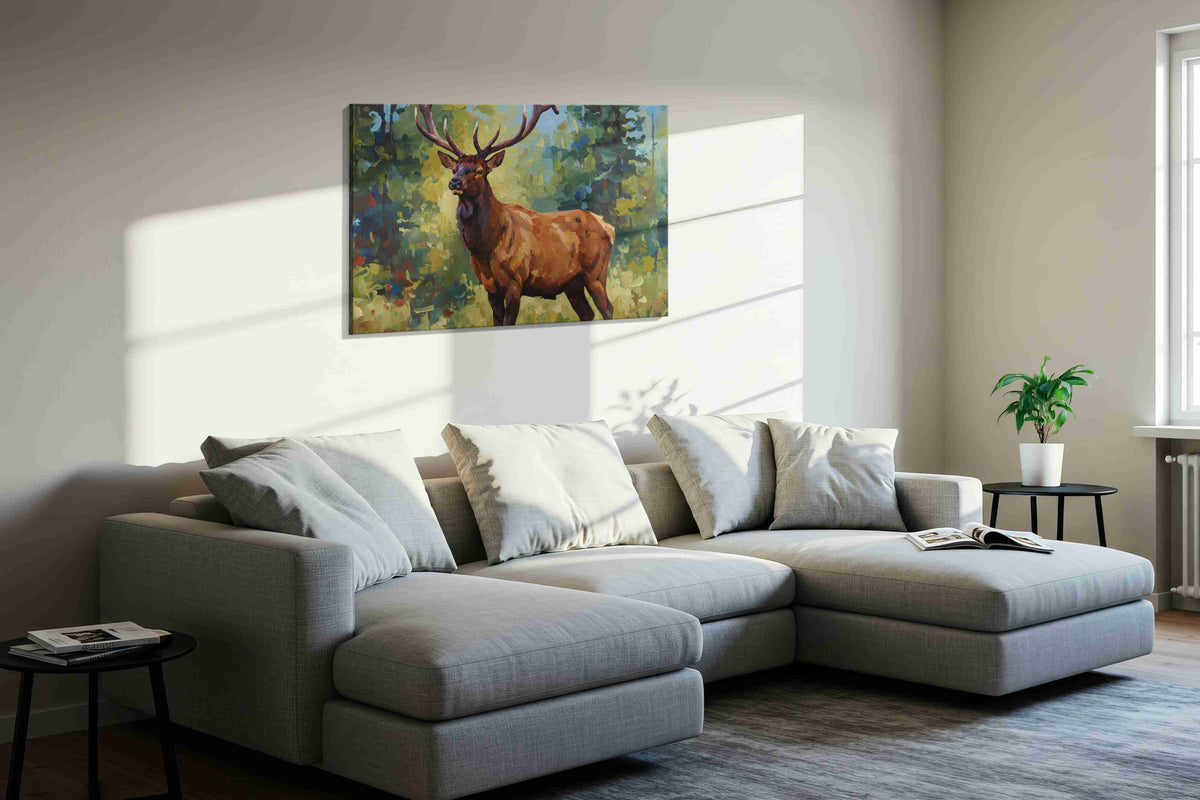Majestic Forest Guardian animals canvas print, displayed in a living room