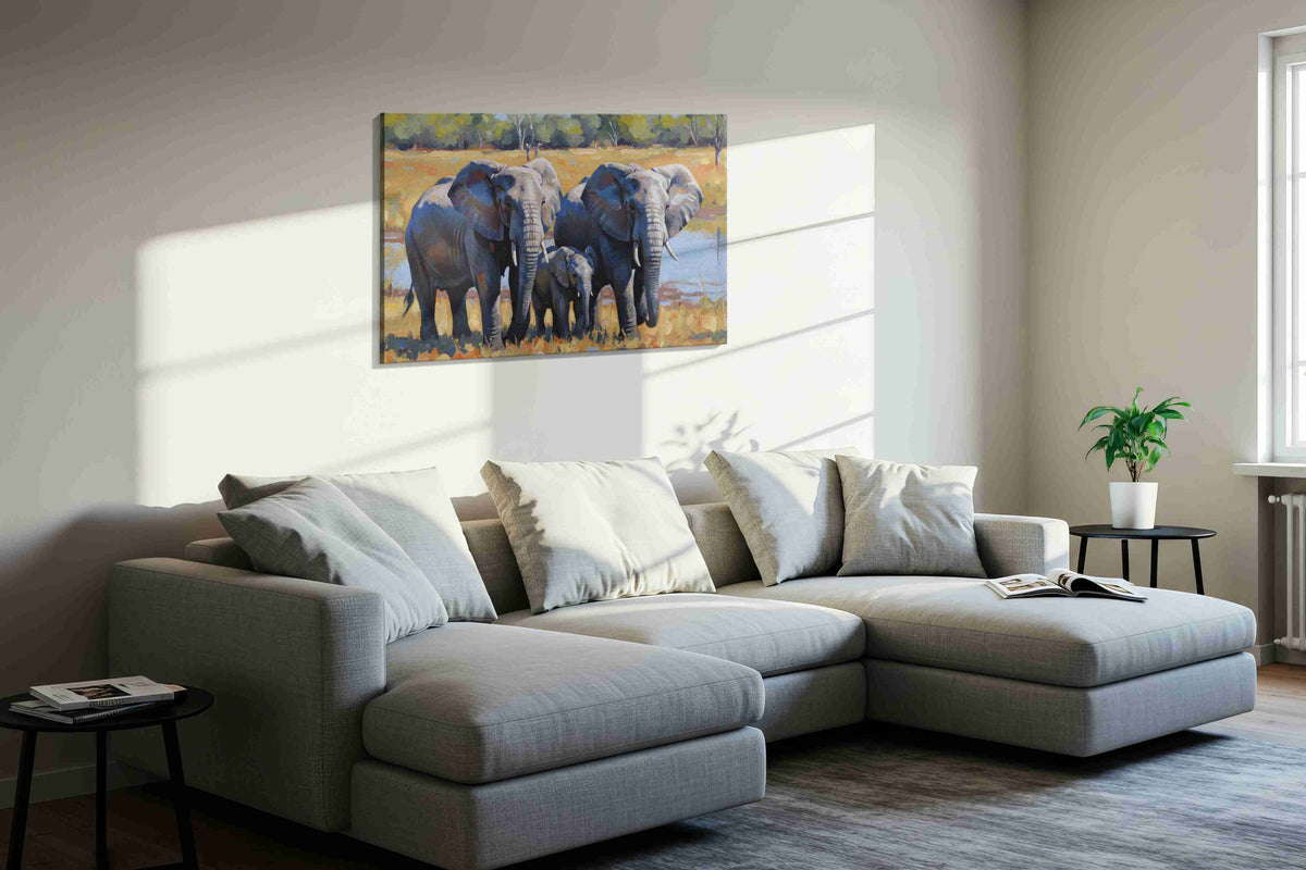 Majestic Giants in the Wild animals canvas print, displayed in a living room