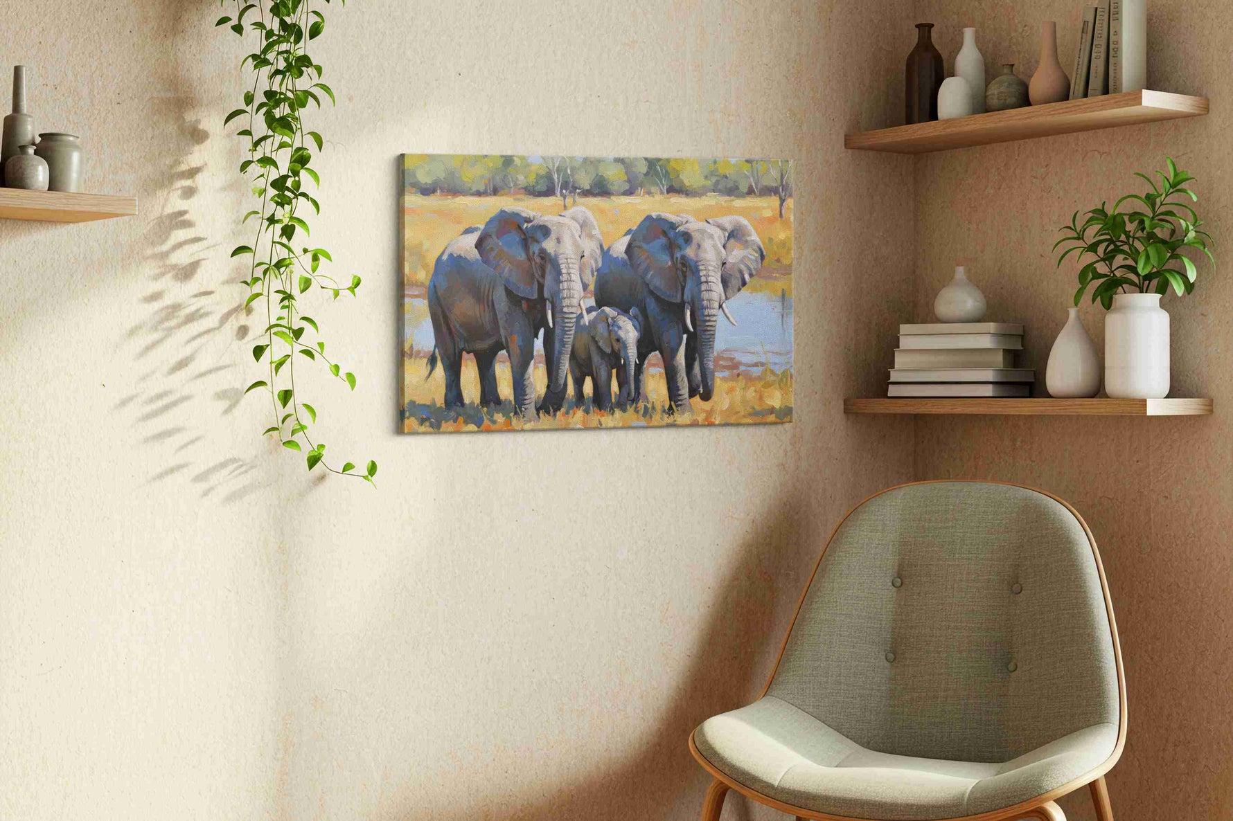 Majestic Giants in the Wild animals canvas print, hanging on wall — view 3
