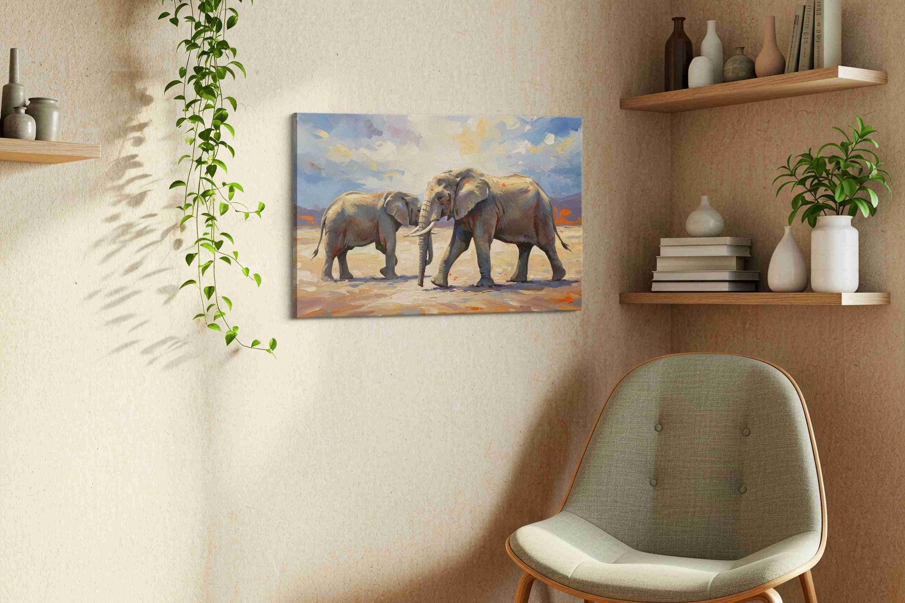 Majestic Giants of the Savannah animals canvas print, hanging on wall — view 2