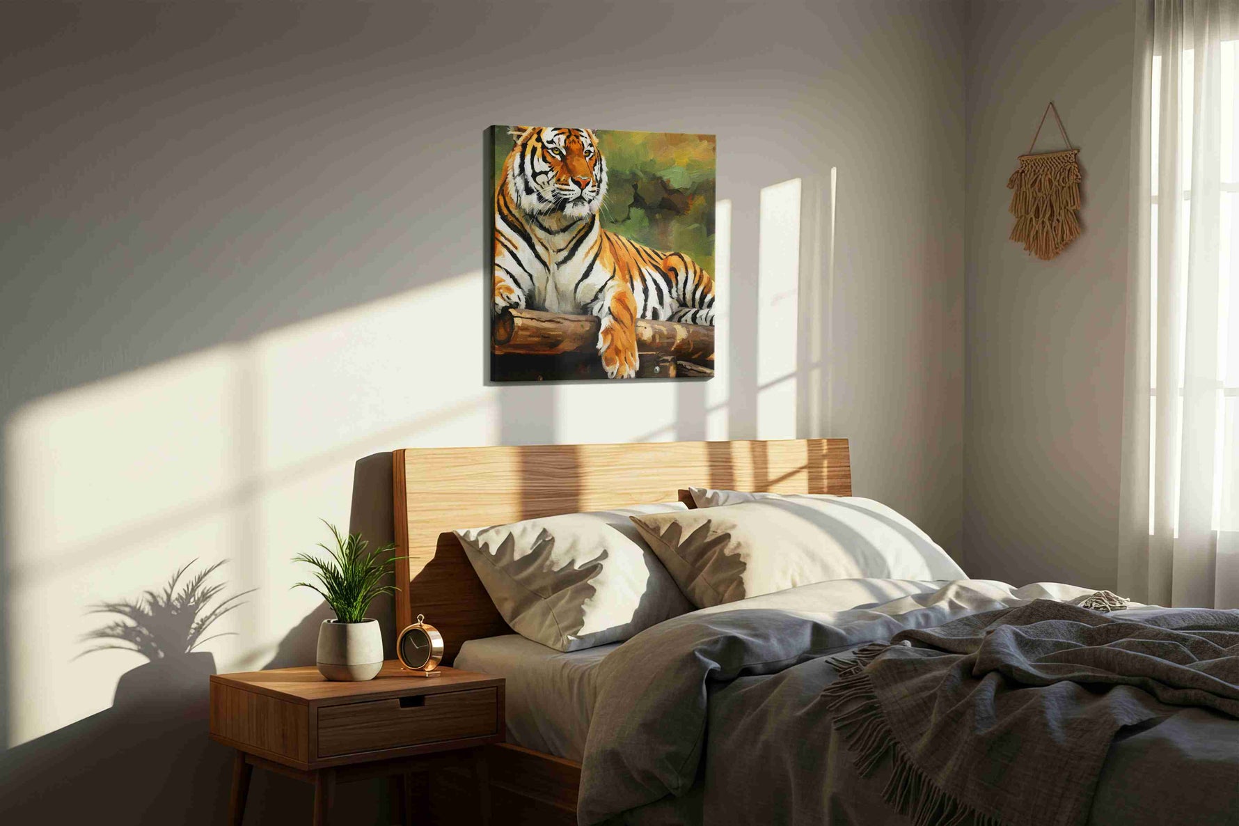 Majestic Jungle Guardian animals canvas print, displayed in a bedroom