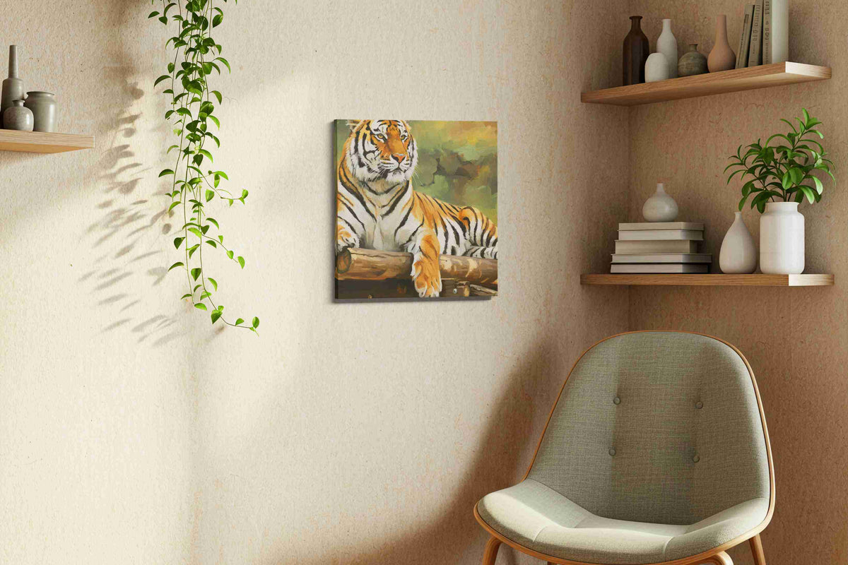 Majestic Jungle Guardian animals canvas print styled in a living room