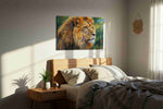 Majestic King of the Savanna animals canvas print, displayed in a bedroom