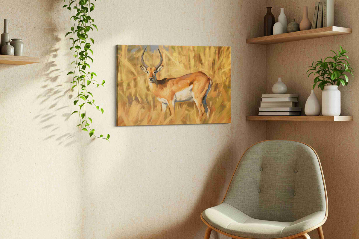 Majestic Savannah Gaze animals canvas print, displayed in a living room