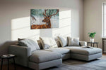 Majestic Winter Stag animals canvas print, displayed in a living room