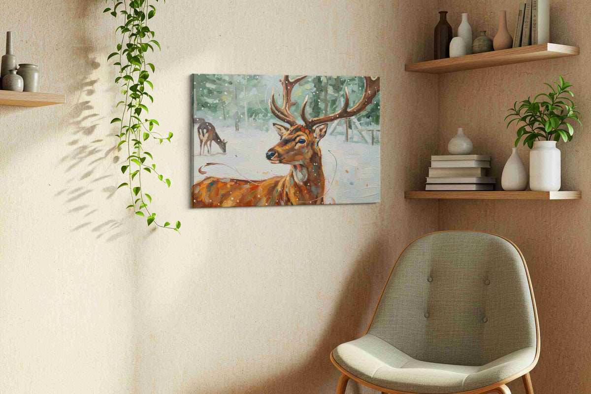 Majestic Winter Stag – animals canvas wall art, gallery-wrapped, ready to hang