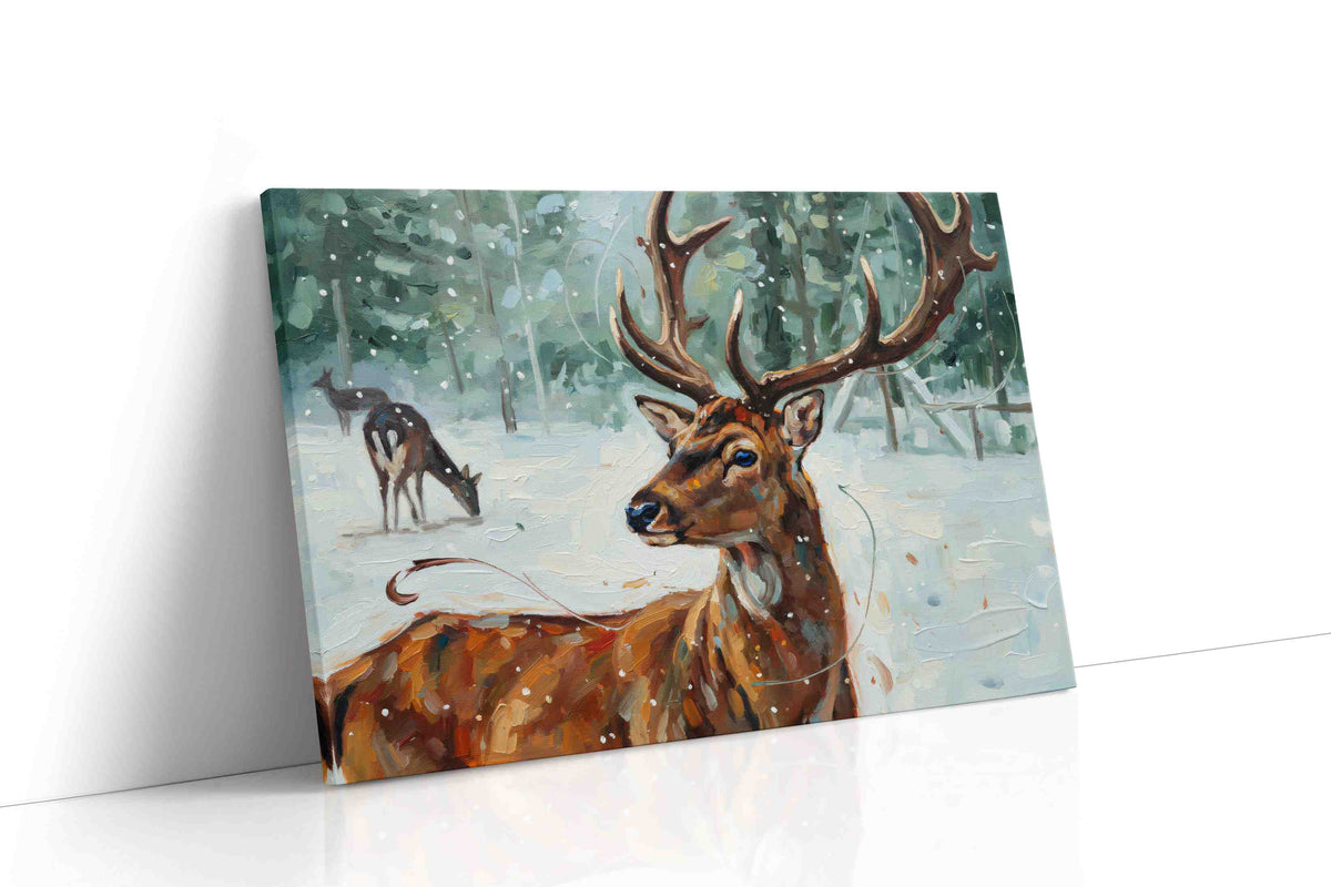 Majestic Winter Stag animals canvas print gallery-wrapped landscape canvas studio shot