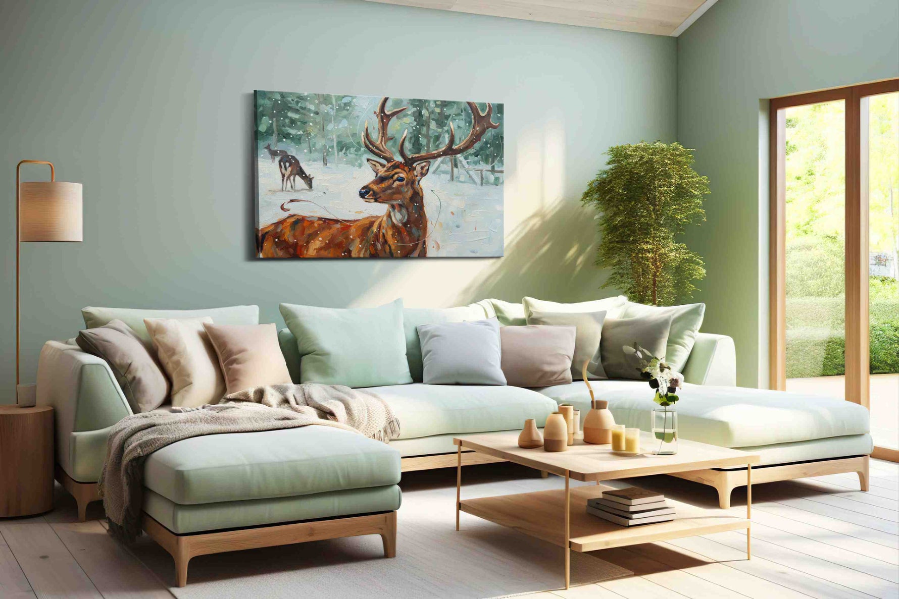 Majestic Winter Stag animals canvas print, hanging on wall