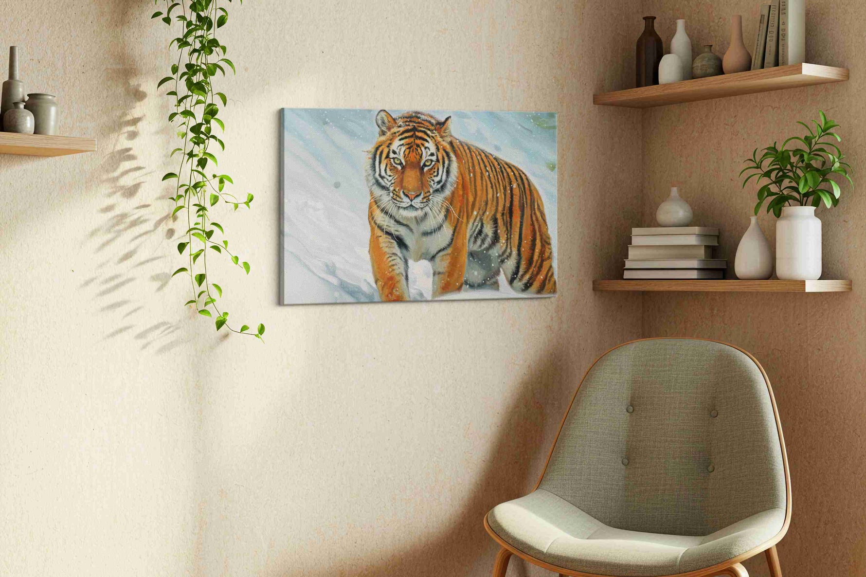 Majestic Winter Stride animals canvas print, displayed in a living room