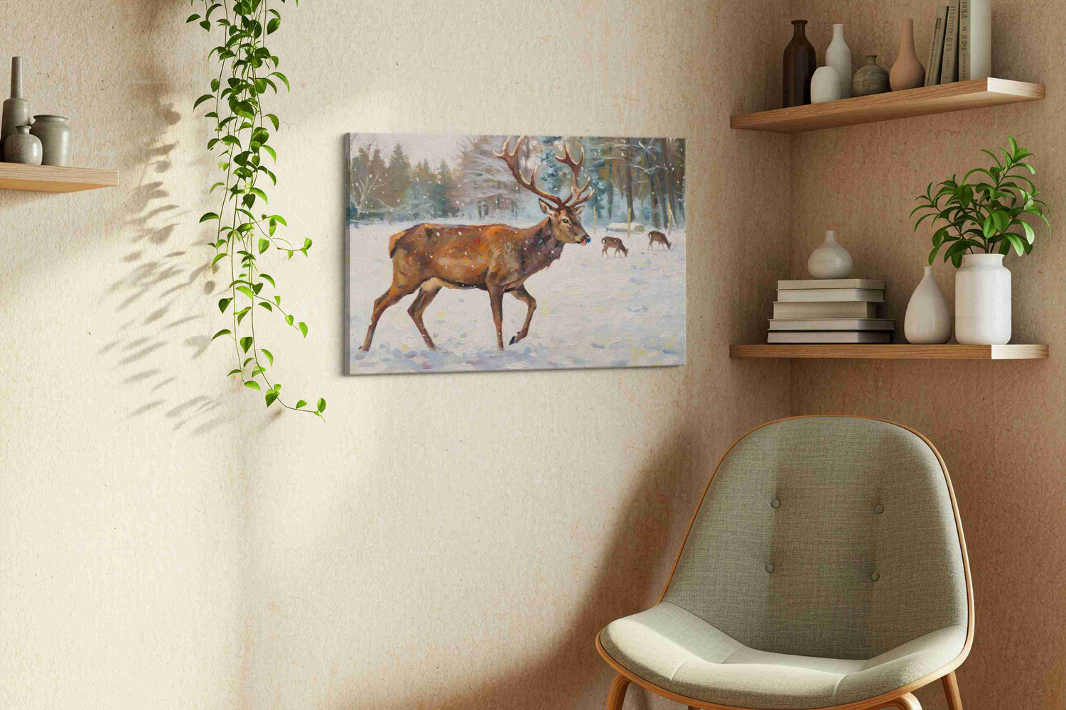 Majestic Winter Stroll – animals canvas wall art, gallery-wrapped, ready to hang